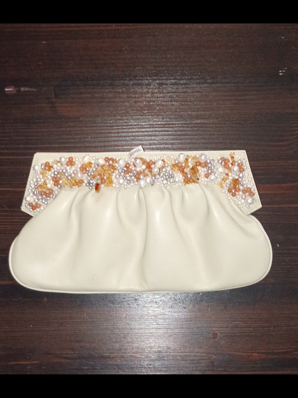 GENUINE GEMSTONE Beaded Ivory Evening Clutch